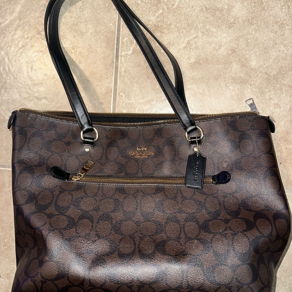 Coach Dark Brown and Black Signature Tote
